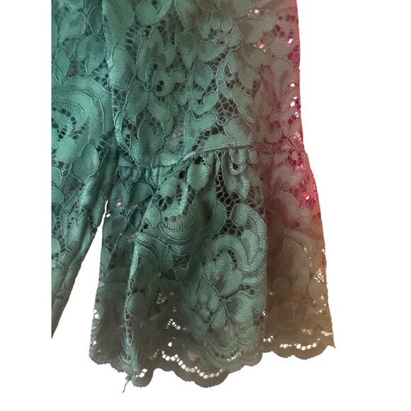 ZARA Small Forest Green Lace Bell Sleeve Blouse - Picture 6 of 13